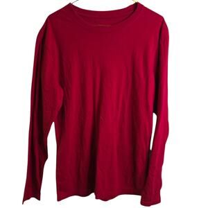 Stafford Men's Small Maroon/Red Long Sleeve Crew Neck 100% Cotton Basic Tee